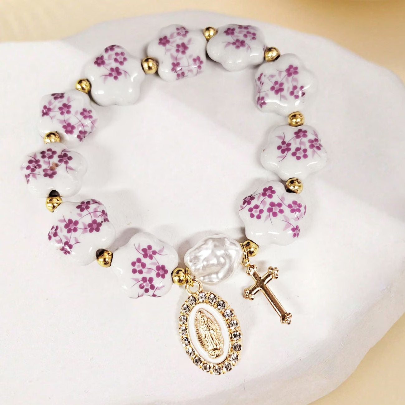 Ceramic Blue White Porcelain Cross Bow Bracelet