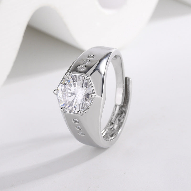 Men's Source Moissanite Open Mouth Man's Domineering Opening Adjustable Ring