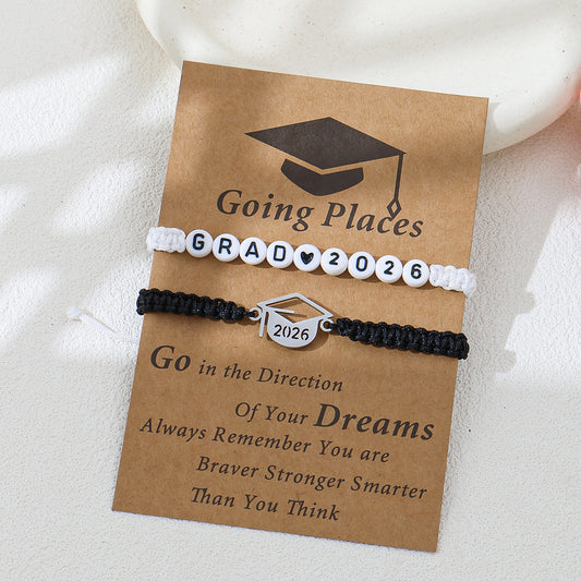 Graduation Trencher Stainless Steel Woven Adjustable Card Bracelets