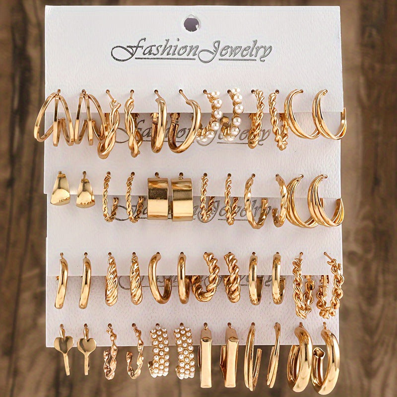 Women's Geometric Simple Design Retro Easy Matching High Sense Multiple Pieces Earrings