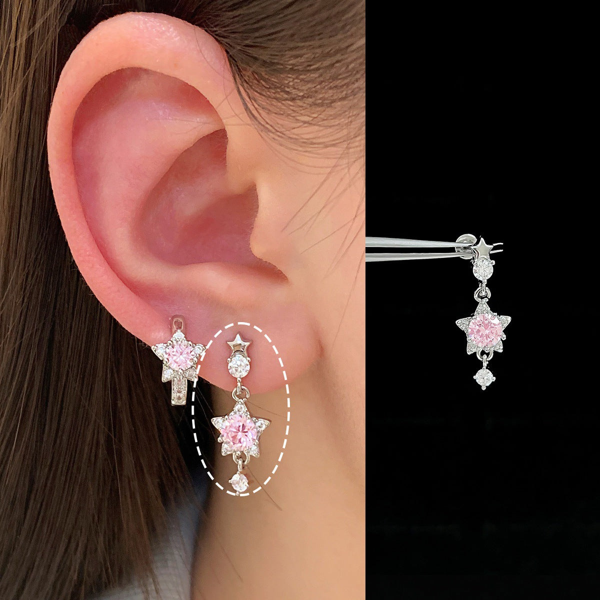 Blue Pink Medical Titanium Steel Auricular Needle Stud Earrings