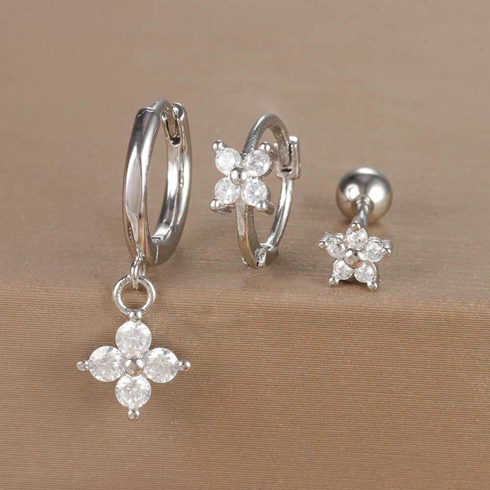 Women's Ear Micro Inlaid Zircon Flower Suit Light Rings