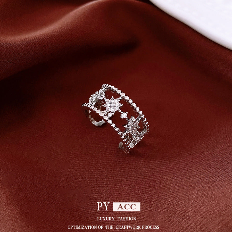 Zircon Round Hollow Opening Light Luxury High-grade Sense Ring