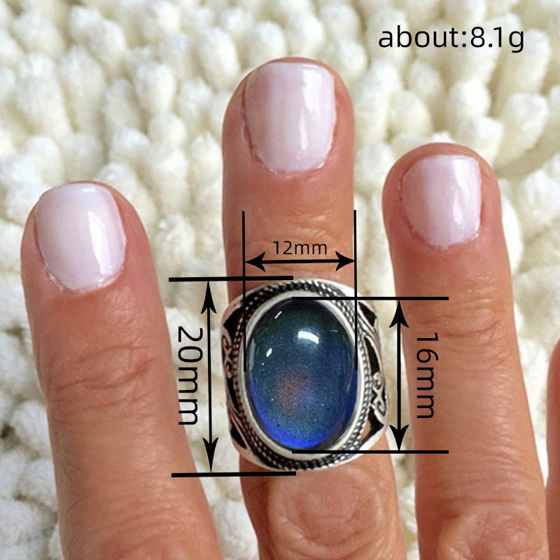Oval Epoxy Female Retro Artistic Mysterious Ring