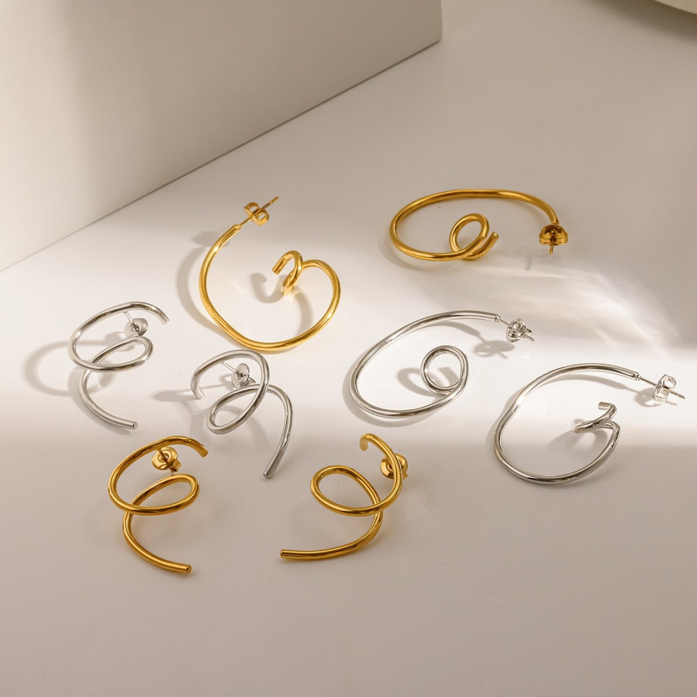 Simple Irregular Spiral Stainless Steel Real Gold Plating Niche Personality Rings