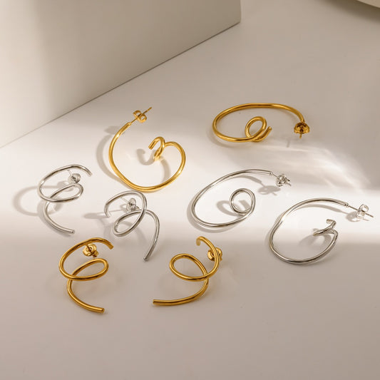 Simple Irregular Spiral Stainless Steel Real Gold Plating Niche Personality Rings