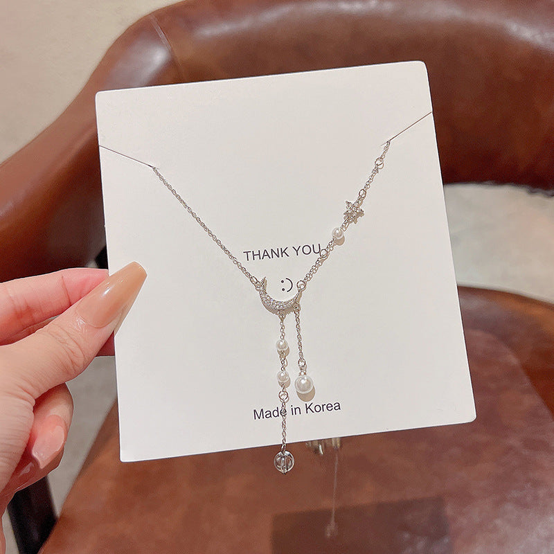 Trendy Titanium Steel Pearl Hot Style Long Sweater Chain Necklace
