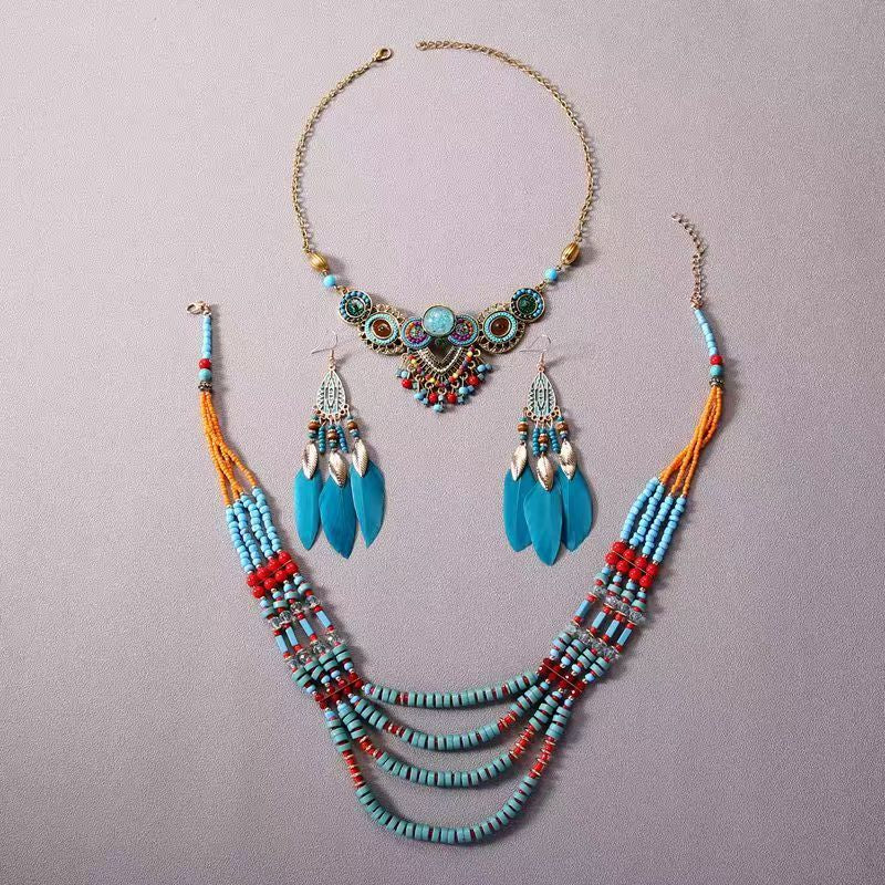Women's Chinese Style Twin Tibetan Classical Beaded Clavicle Necklace