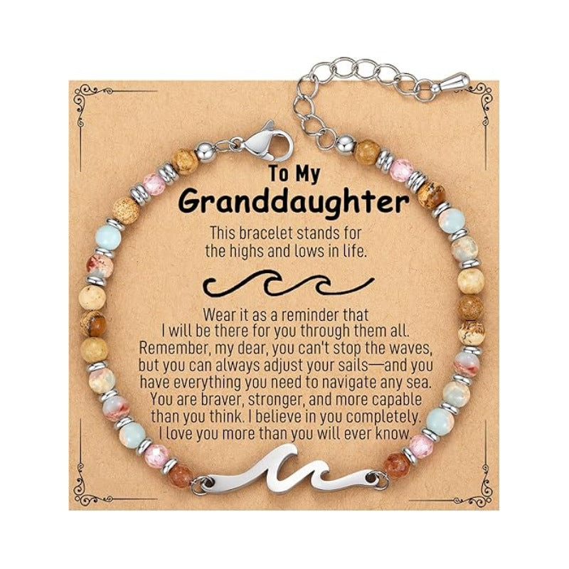 Women's Natural Stone Beaded Cross Lobster Buckle Adjustable Band Bracelet