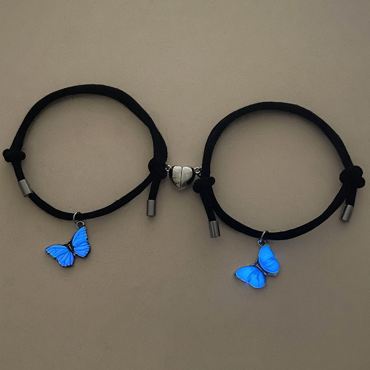 Luminous Butterfly Love Heart Magnetic Suction Black Bracelets