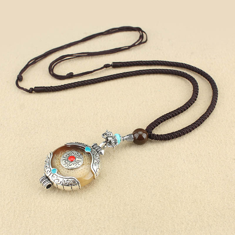 Women's & Men's Ethnic Style Tibetan Ping An Fu Long Water Drop Sweater Necklace