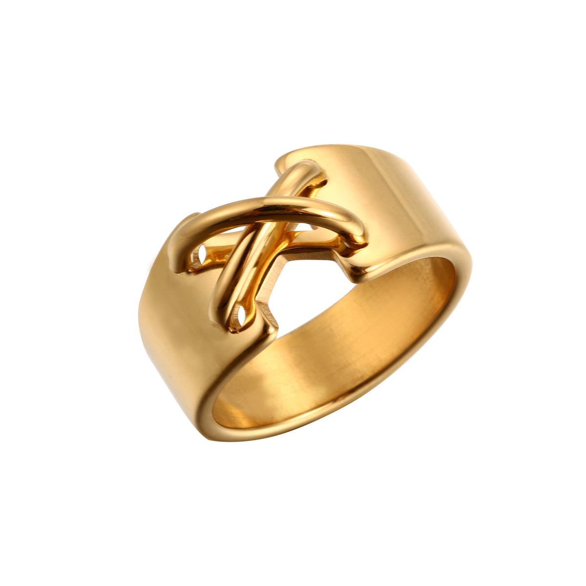 Fashion Personality Simple Cross X Electroplated Gold Stainless Ring