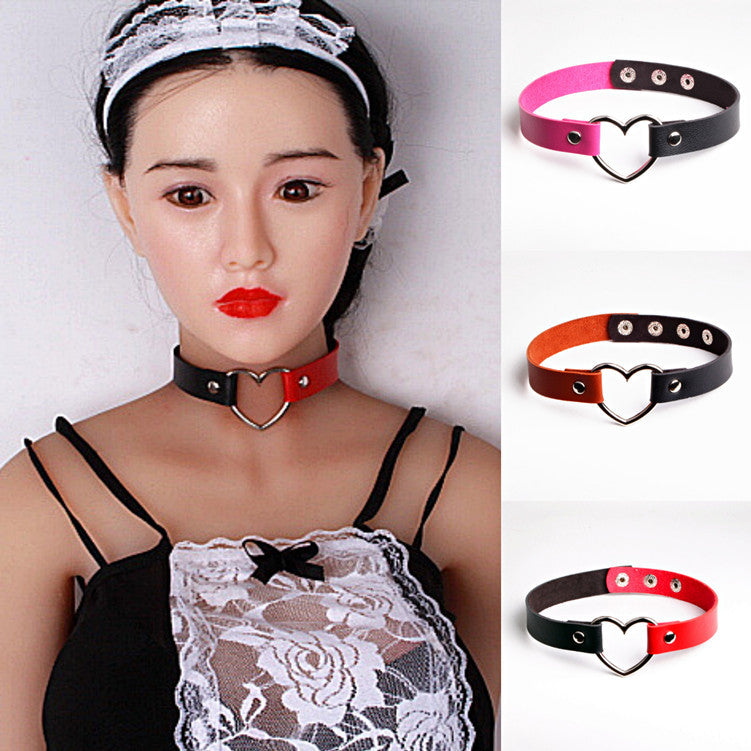 Punk Leather Two-tone Heart Love Fashion Collar