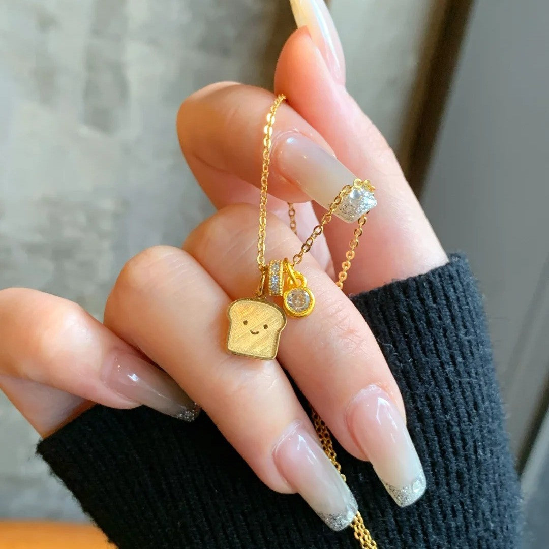 Chinese Style National Trendy Smile Toast Bread Necklace