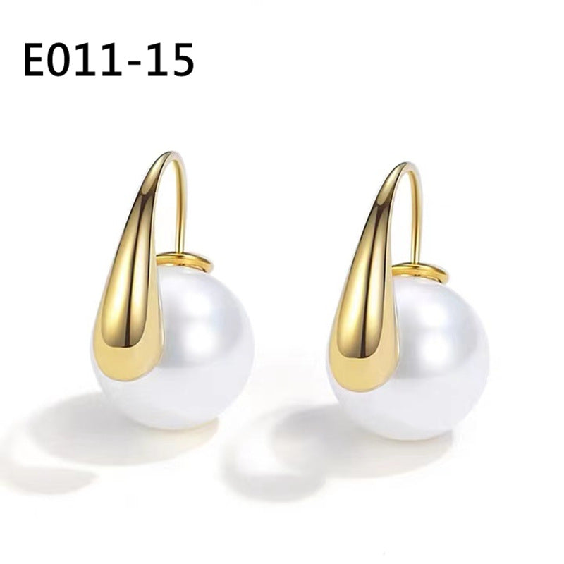 Women's Sier Needle Mermaid Pearl Retro Simple Graceful Earrings