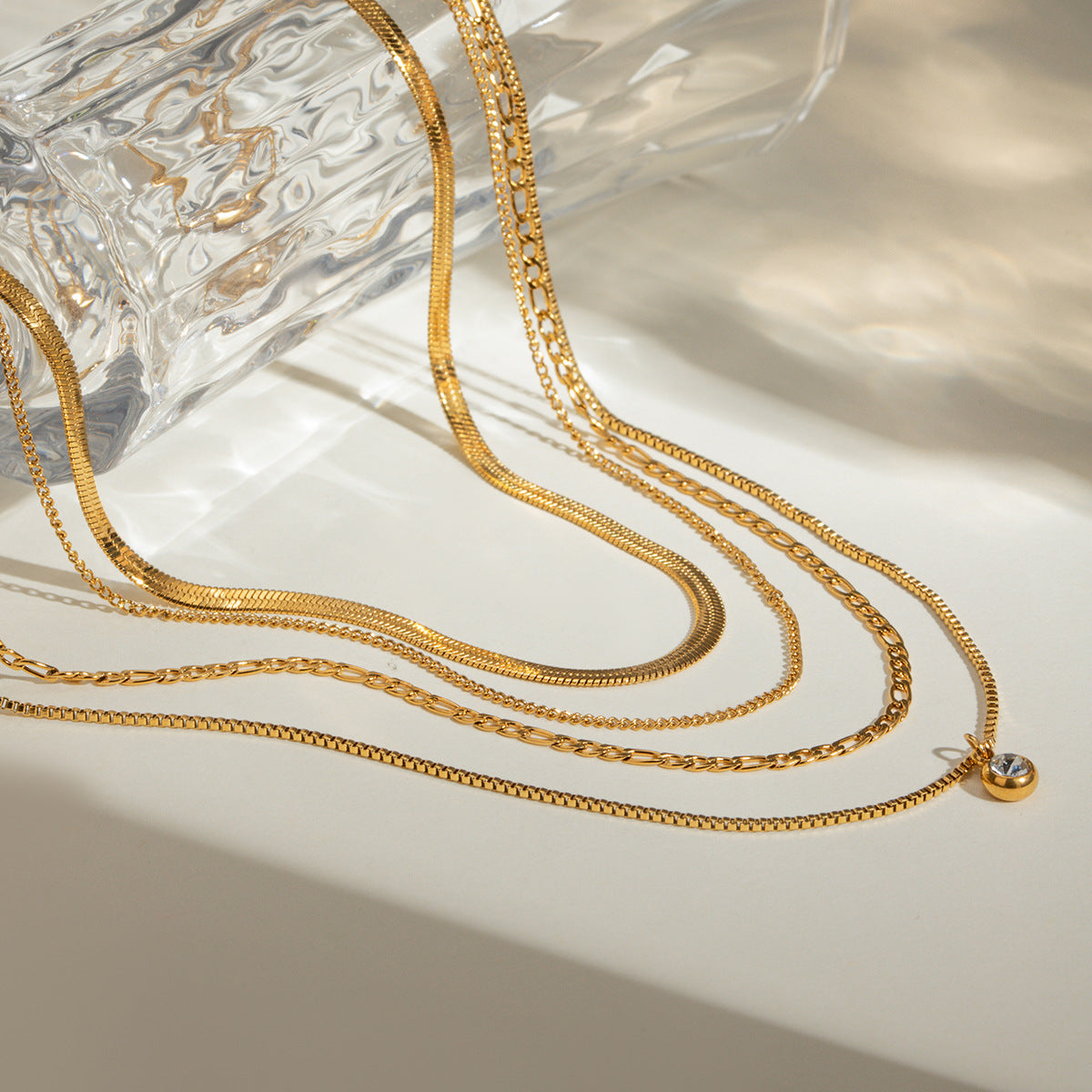 Fashion Gold Stainless Steel Chain Diamond Necklace