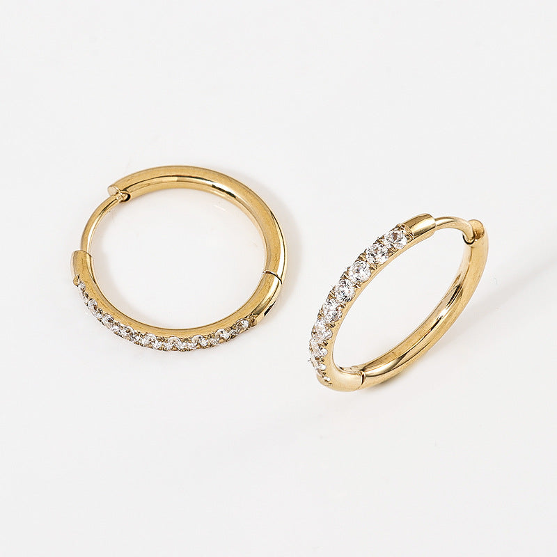High Quality Carved Stainless Steel Studded With Zircon Titanium Earrings