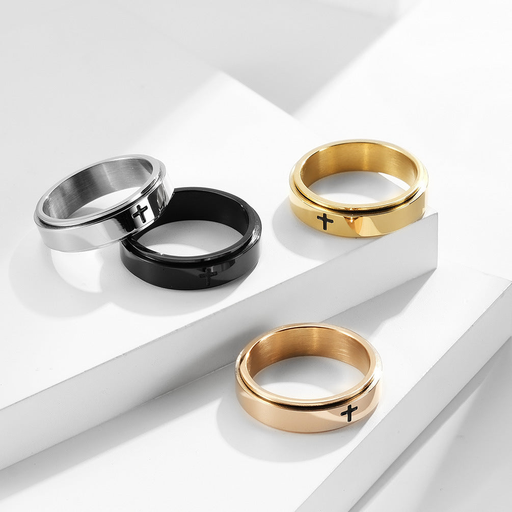 Rotating Decompression Cross Anxiety Relief Titanium Steel Ring