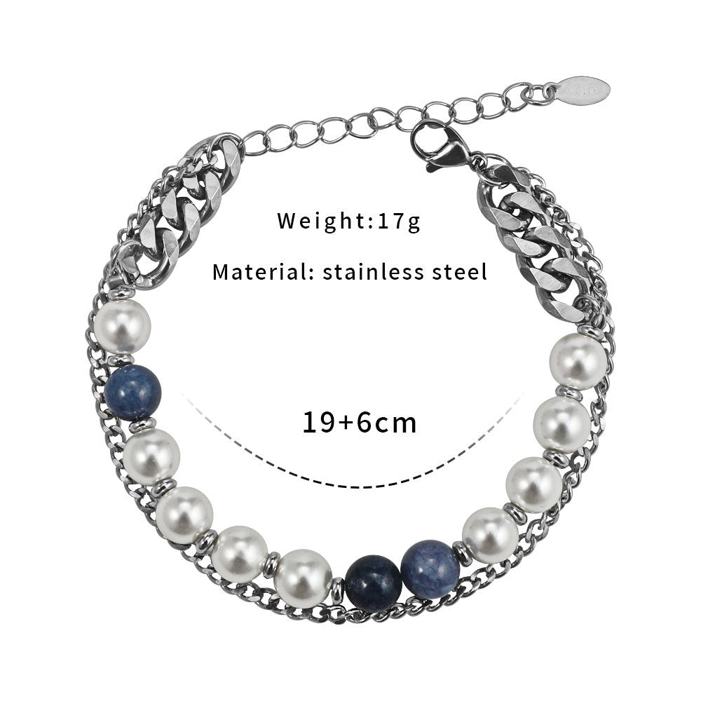 Surface Jade Safety Knot Mix Match Stitching Titanium Steel Retro Bracelet
