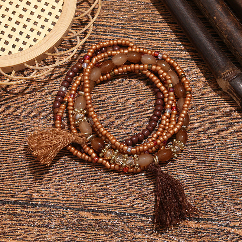 Bohemian Ethnic Style Beaded Set Tassel Bracelets