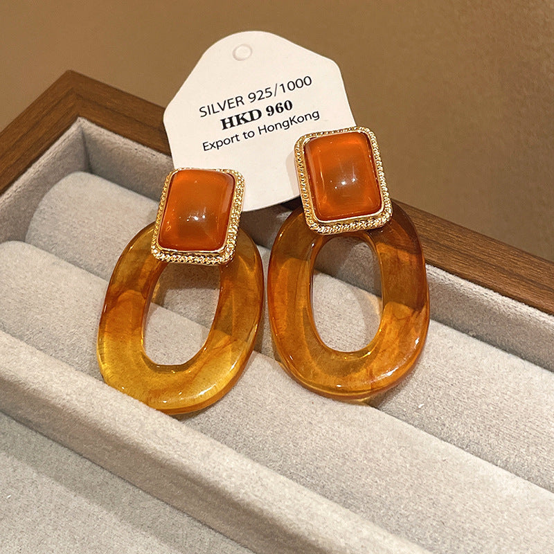 Women's Needle Geometric Irregular Resin Fashionable Retro Earrings