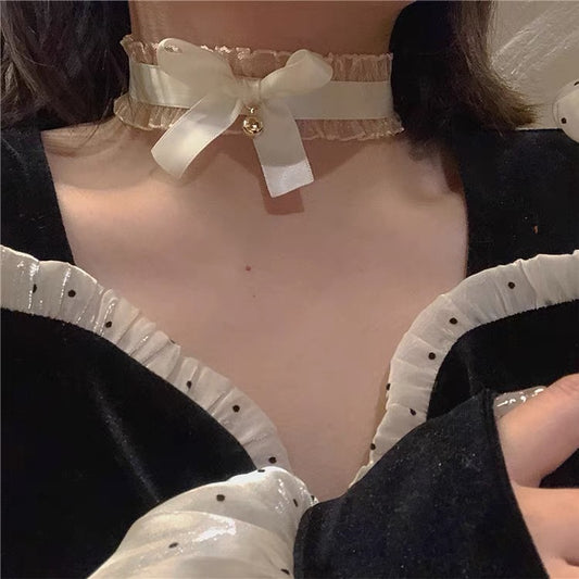 Pure Desire Style Lace Bow Little Bell Collar