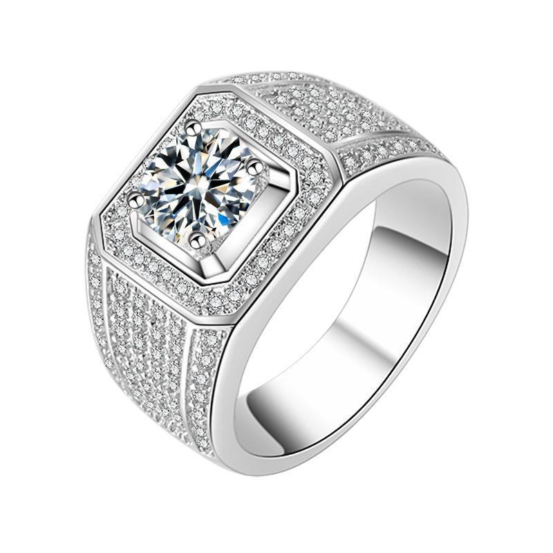 Men's Diamond Single Simulation Karat Wedding Classic Temperament Ring