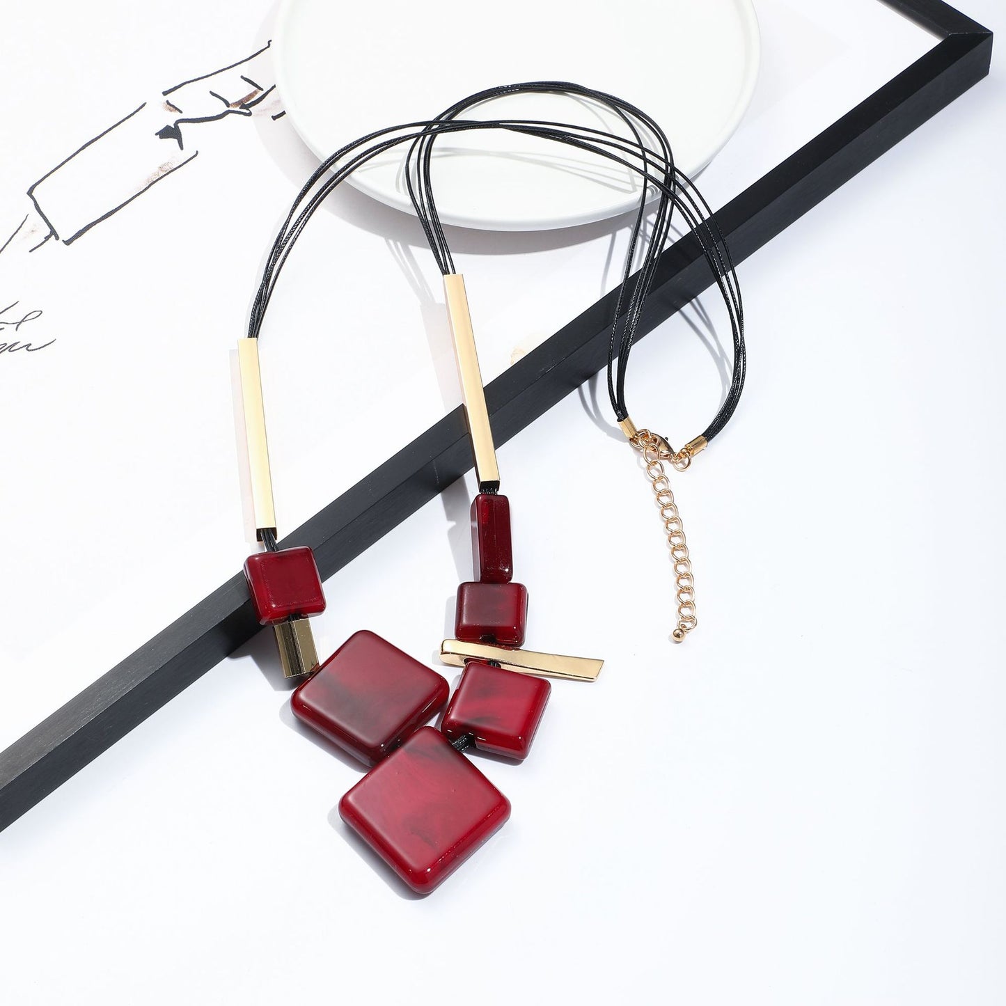 Fashion Wax Rope Acrylic Personalized Ethnic Style Long Sweater Chain Necklace