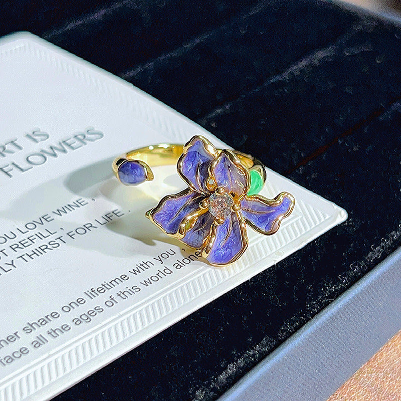 Colored Gems Flower Open Middle Ancient Ring