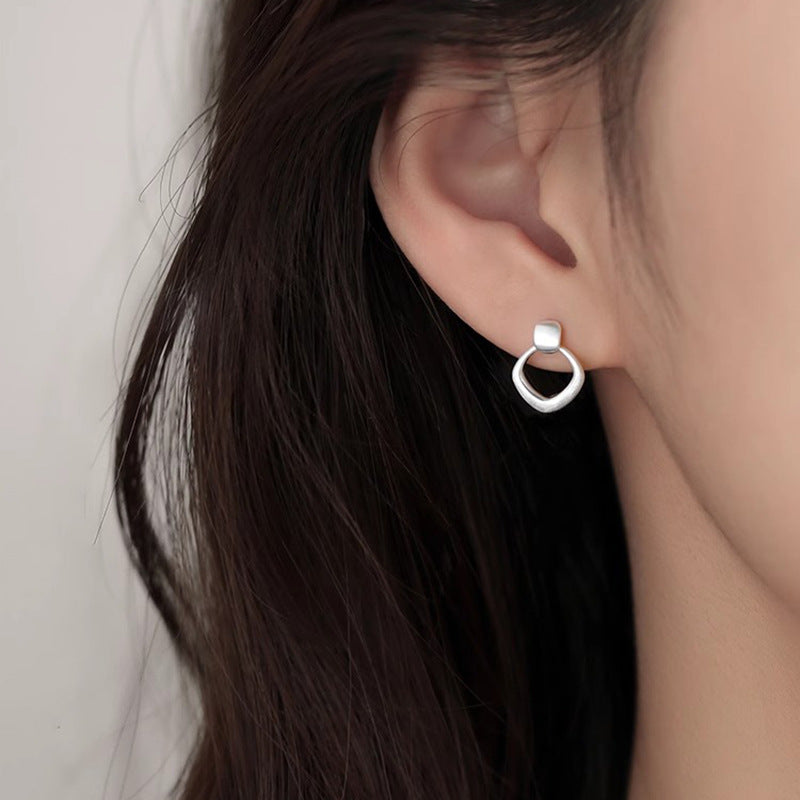 Women's Sterling Sier Simple Diamond Brushed For Design Daily Commuter Earrings