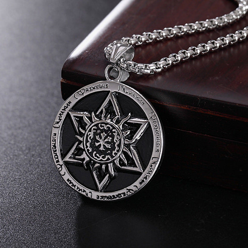 Men's Titanium Steel Personalized Retro Disc Six-pointed Star Fashion Pendants