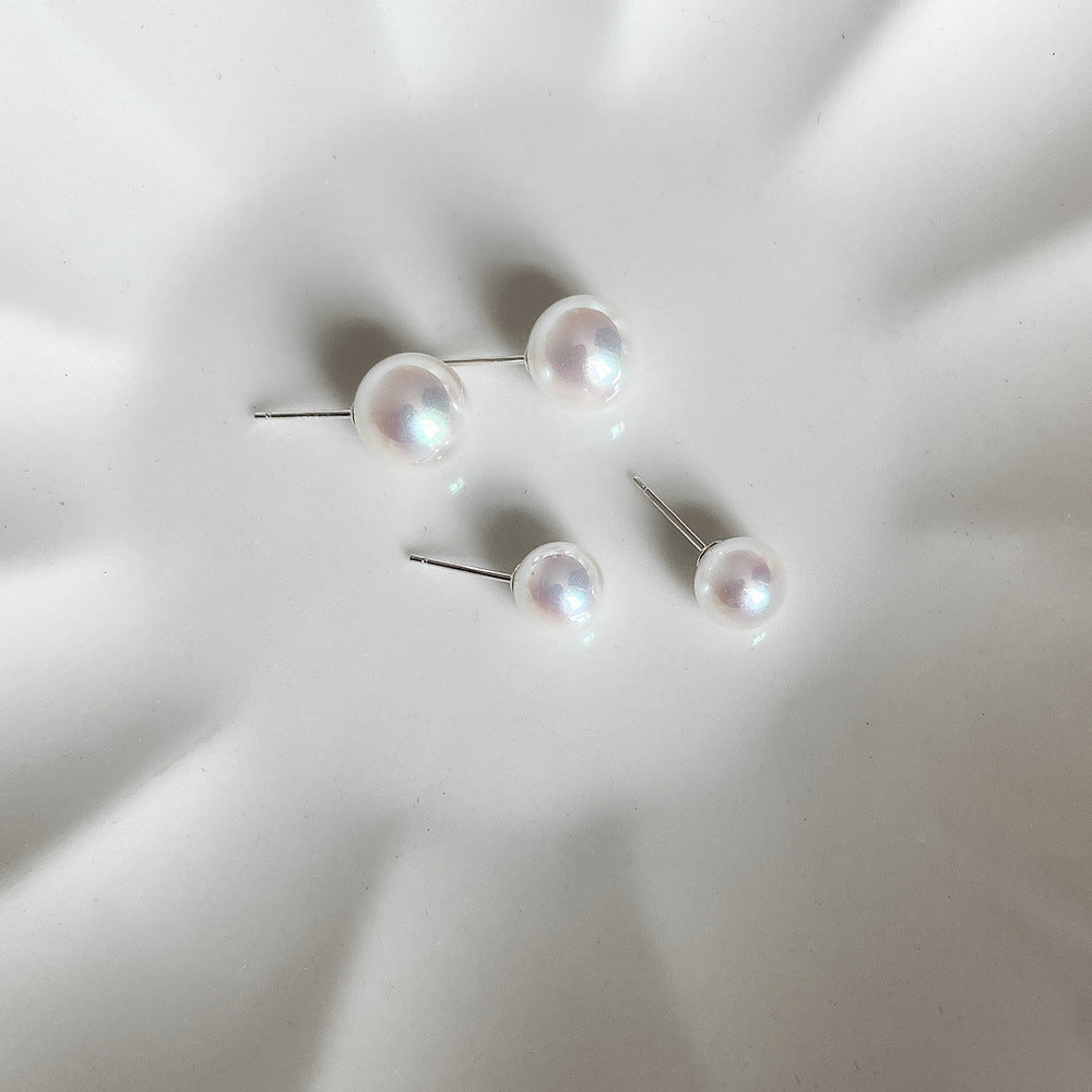 Women's Pink Bright Mabe Pearl High-grade Sier Needle Retro Exquisite Stud Earrings