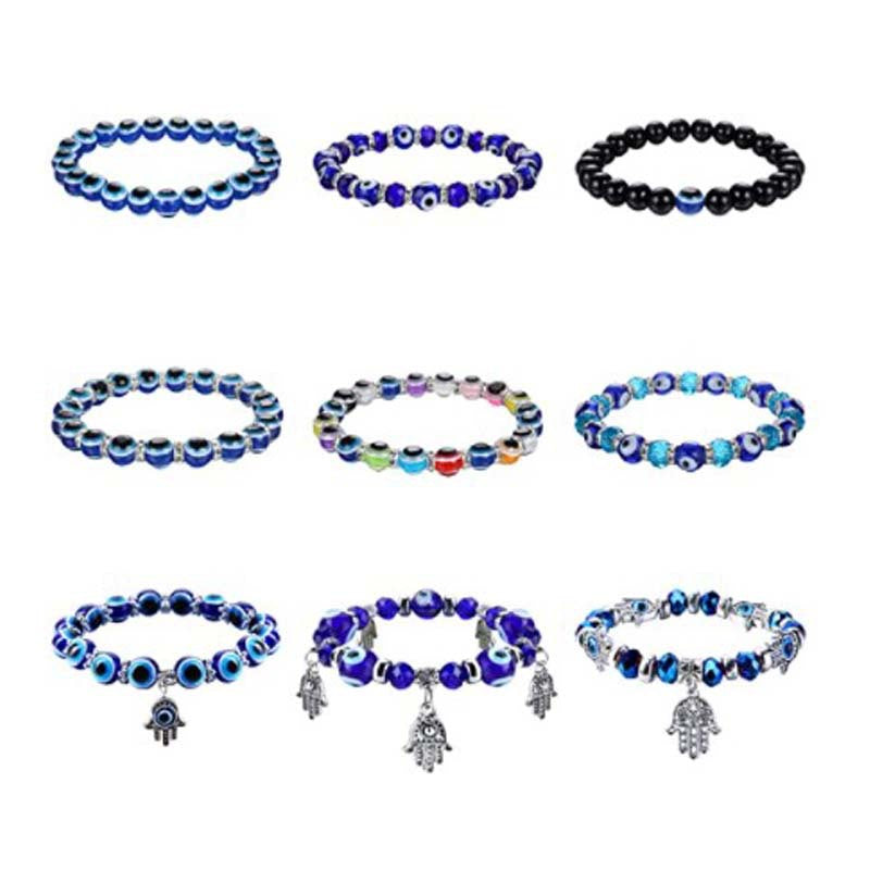 Devil Eye Fatima Palm Beaded Resin Turkish Blue Eyes Elastic Bracelets