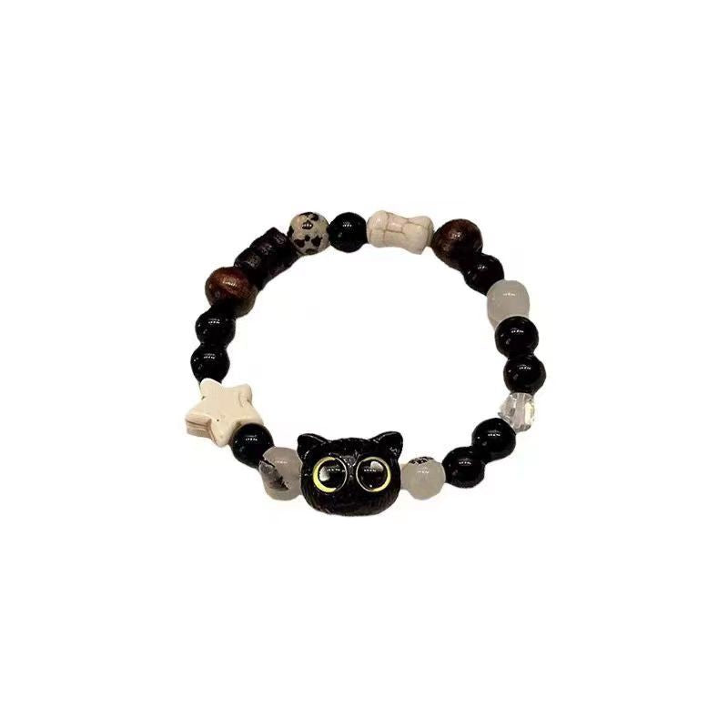 Sesame Cat Cute Head Design Beaded Bracelet