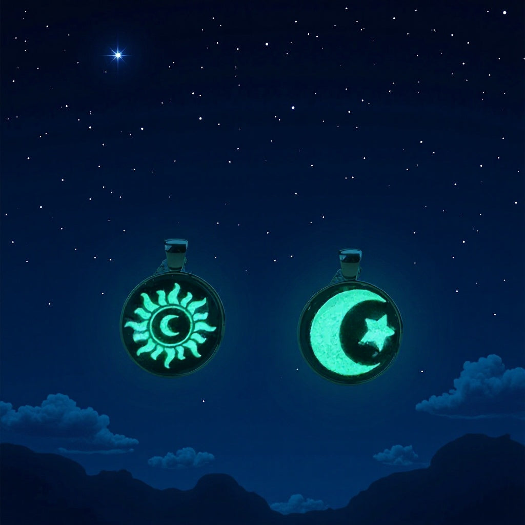 Sun Moon Lovers Couple Star Luminous Time Stone Valentine's Necklace