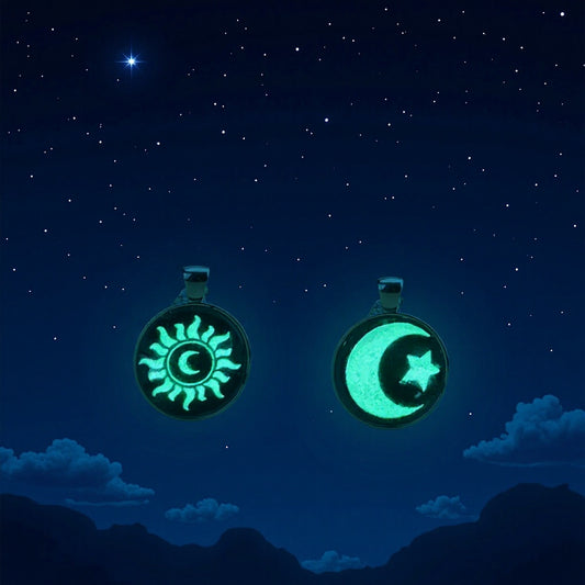 Sun Moon Lovers Couple Star Luminous Time Stone Valentine's Necklace