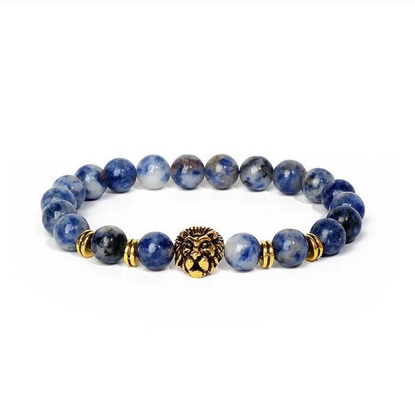 Map Stone Blue Grain Alloy Lion's Head Spacer Bracelet