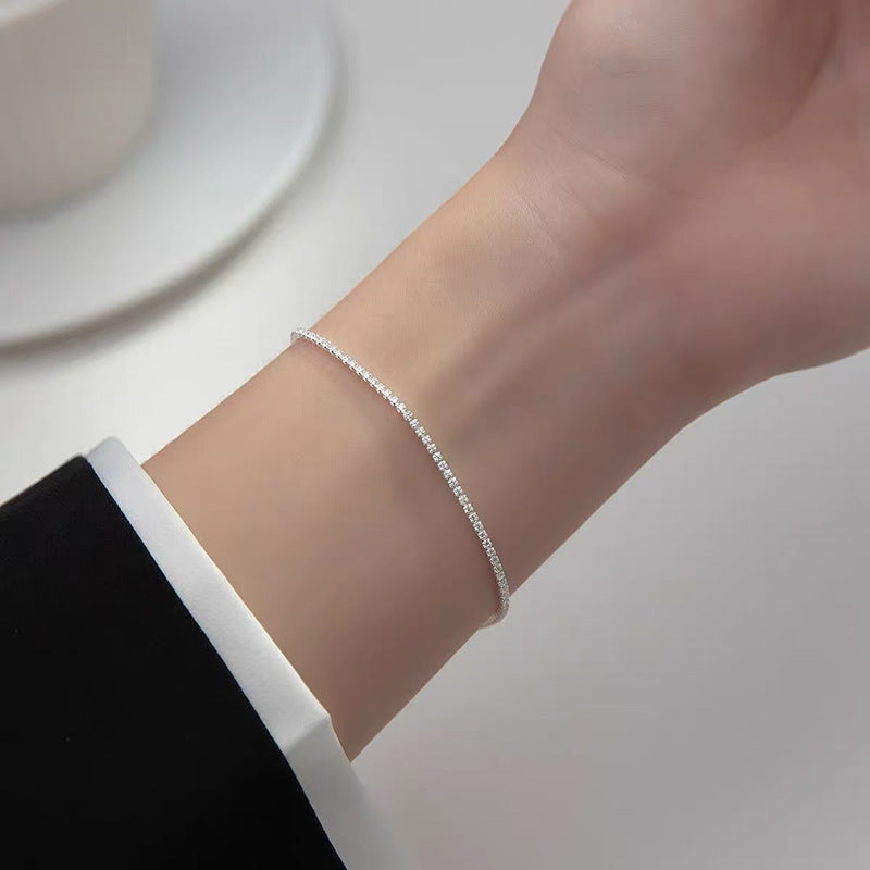Women's Exquisite Sterling Sier Snake Bones Chain Ball Stitching Asymmetric Light Bracelet