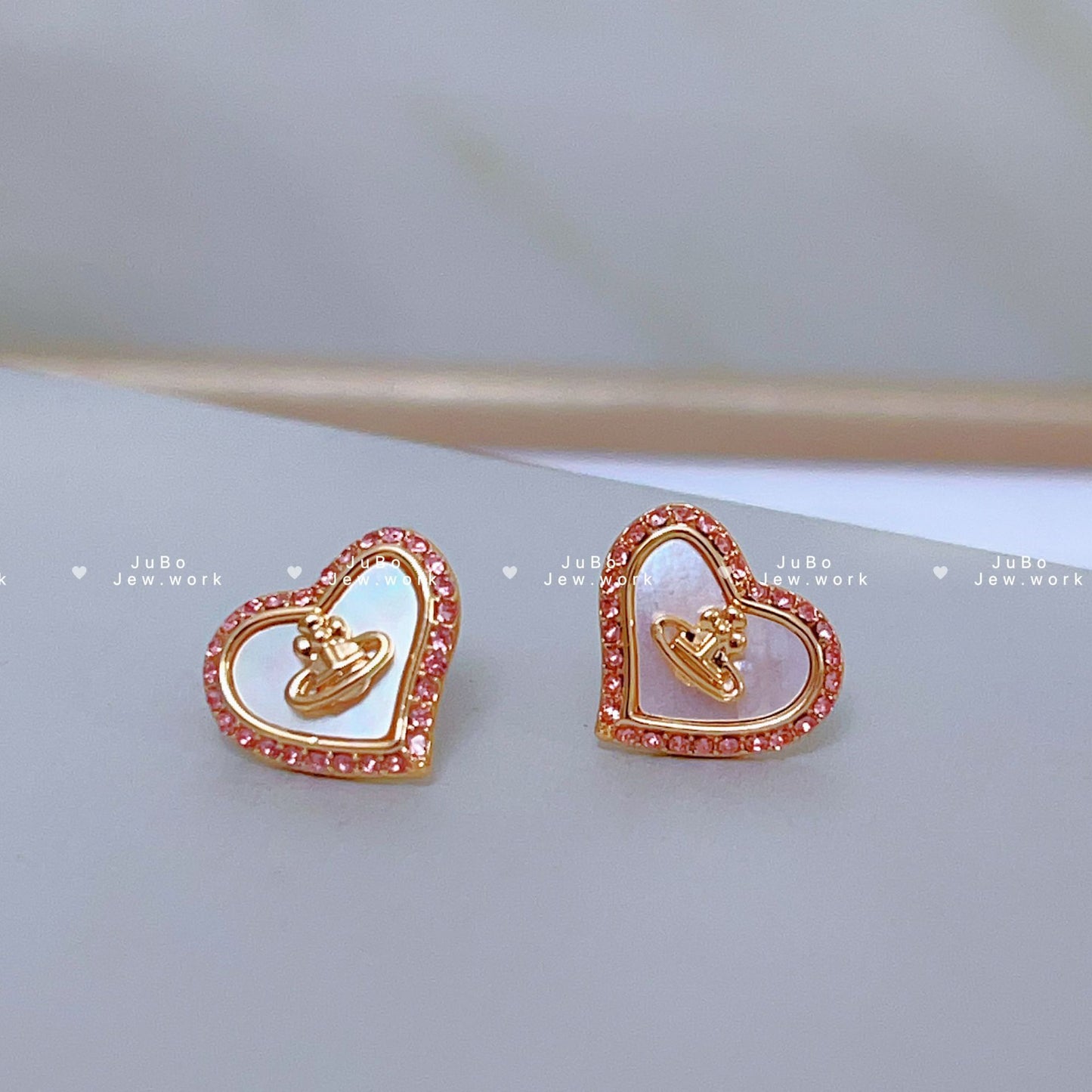 Three-dimensional Saturn Female Sweet Temperament Peach Love Earrings