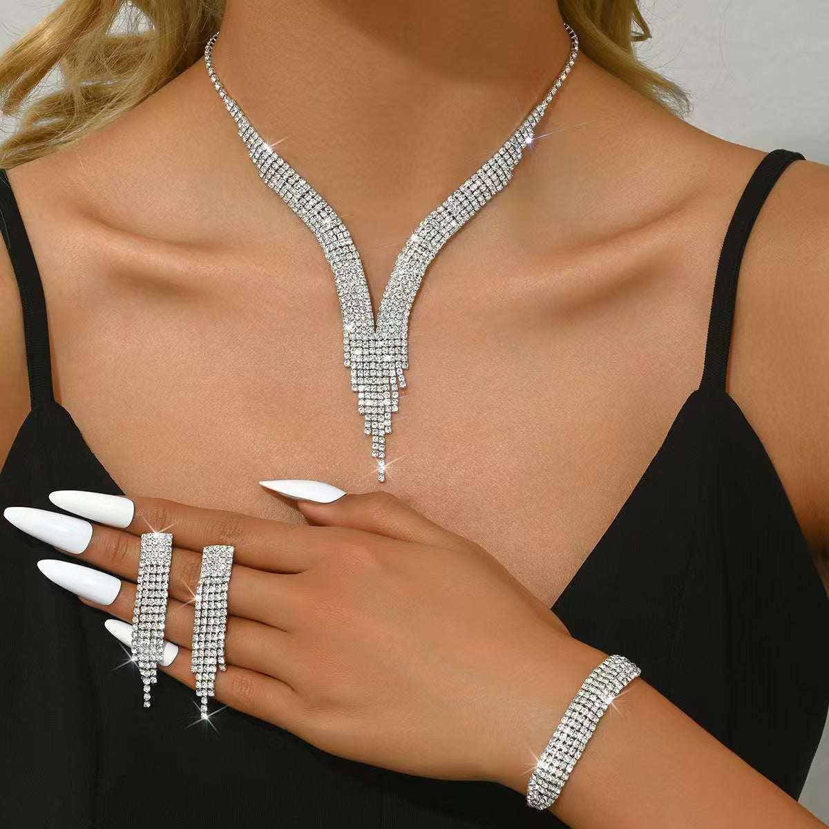 Kit Zircon Wings Water Drop Wedding Dinner Party Formal Jewelry Set