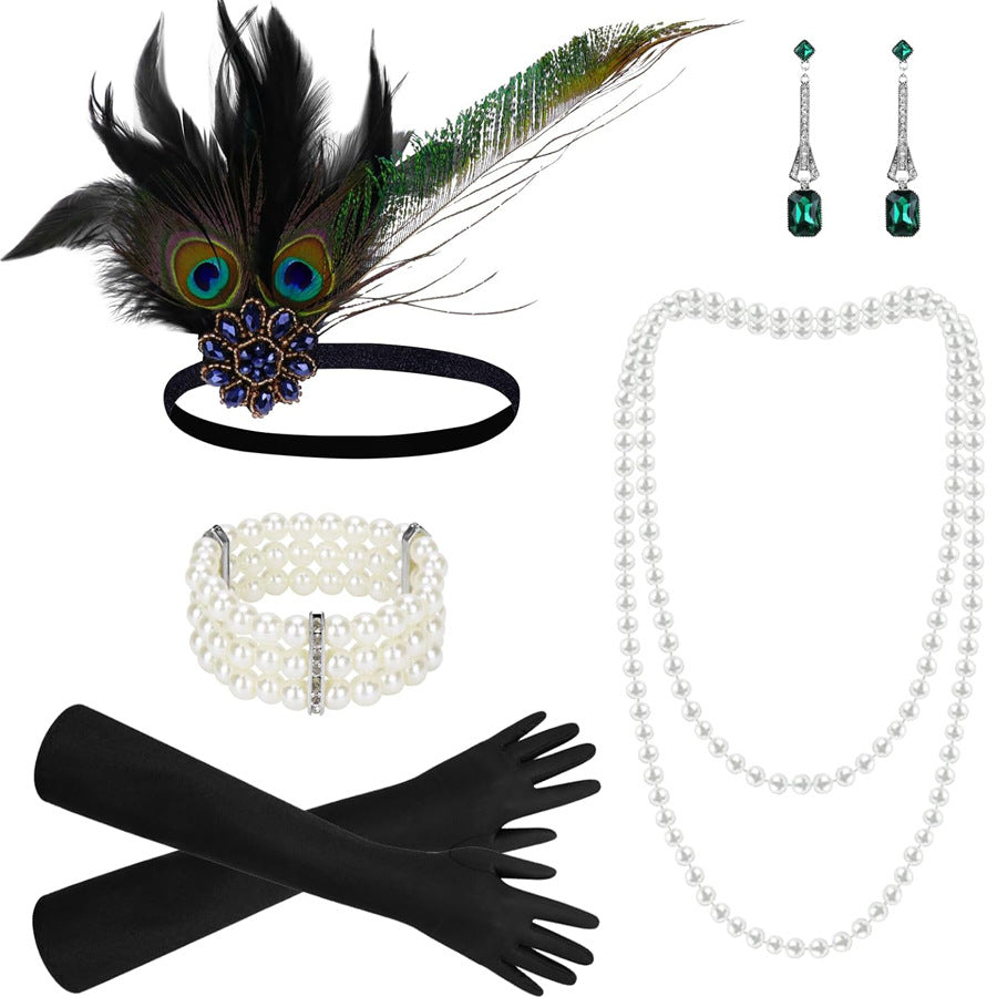 Red Feather Hair Band Masquerade Single Jewelry Set