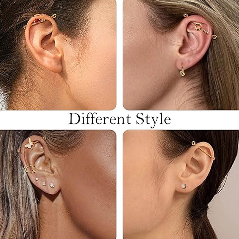 Simple Industrial Barbell Ear External Thread Piercing Dripping Butterfly Bridge Stud Earrings