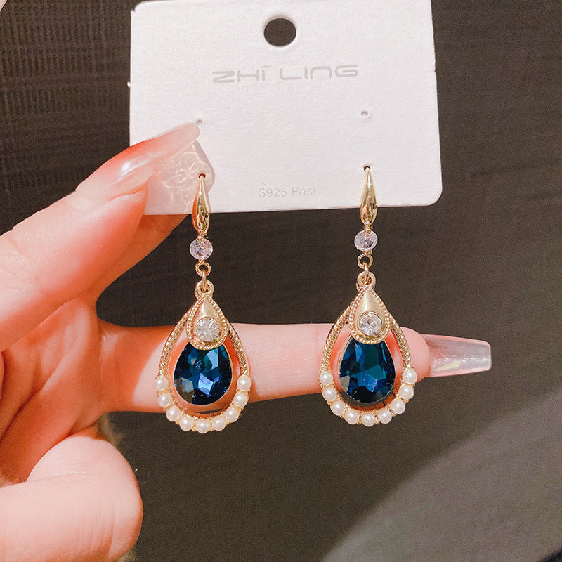 Temperament Female Blue Color Sier Exquisite Earrings