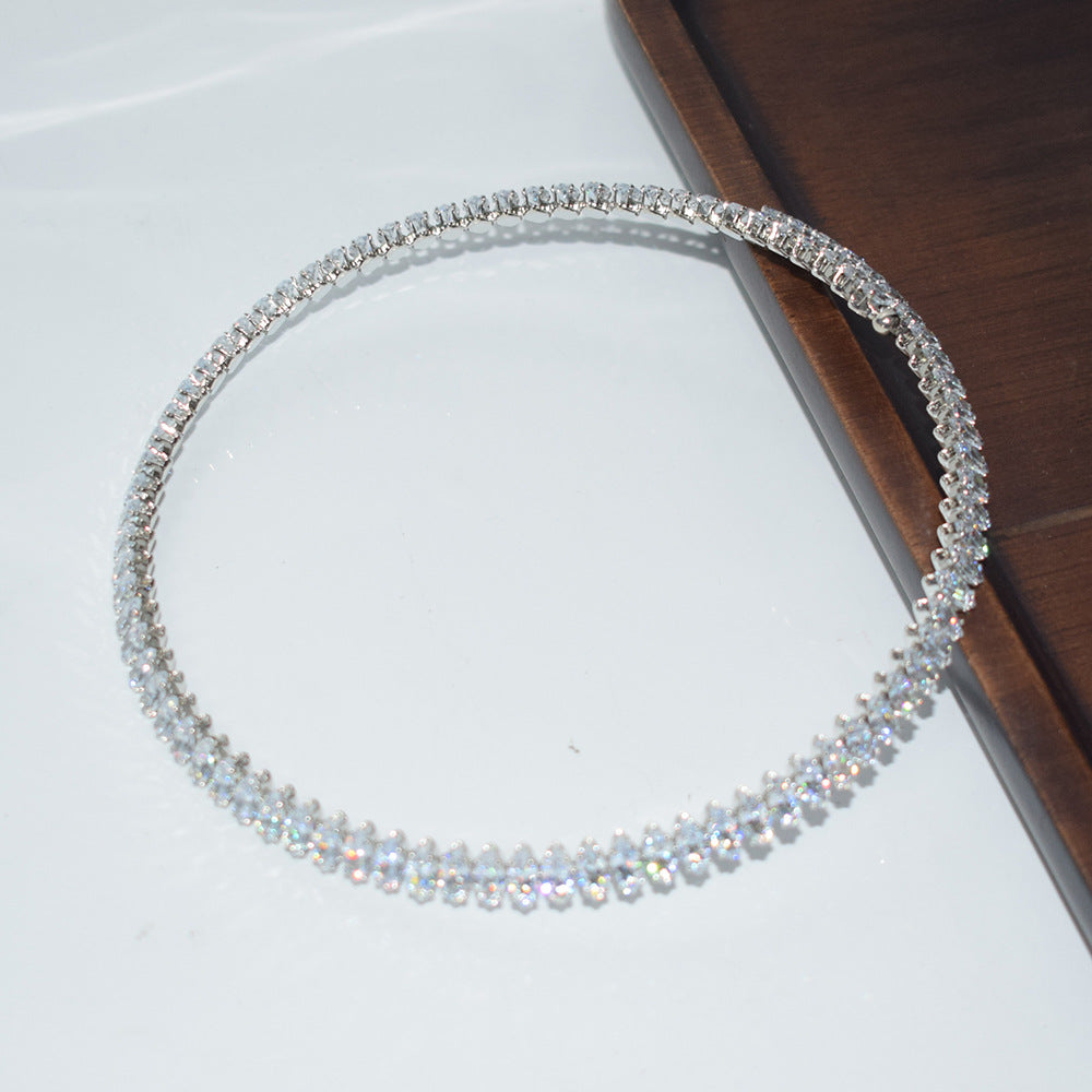 Women's Full Zircon Collar Hand Ear Three-piece Oval Jewelry Set