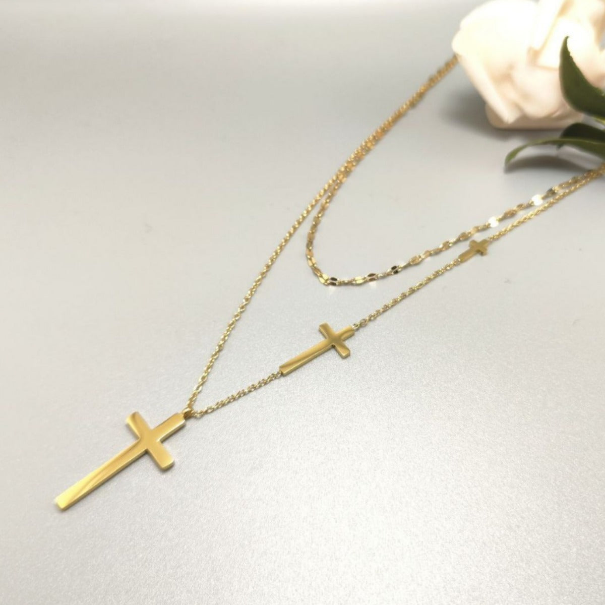 Fashion Simple Cross Titanium Steel No Fading Gold Style Female Necklace