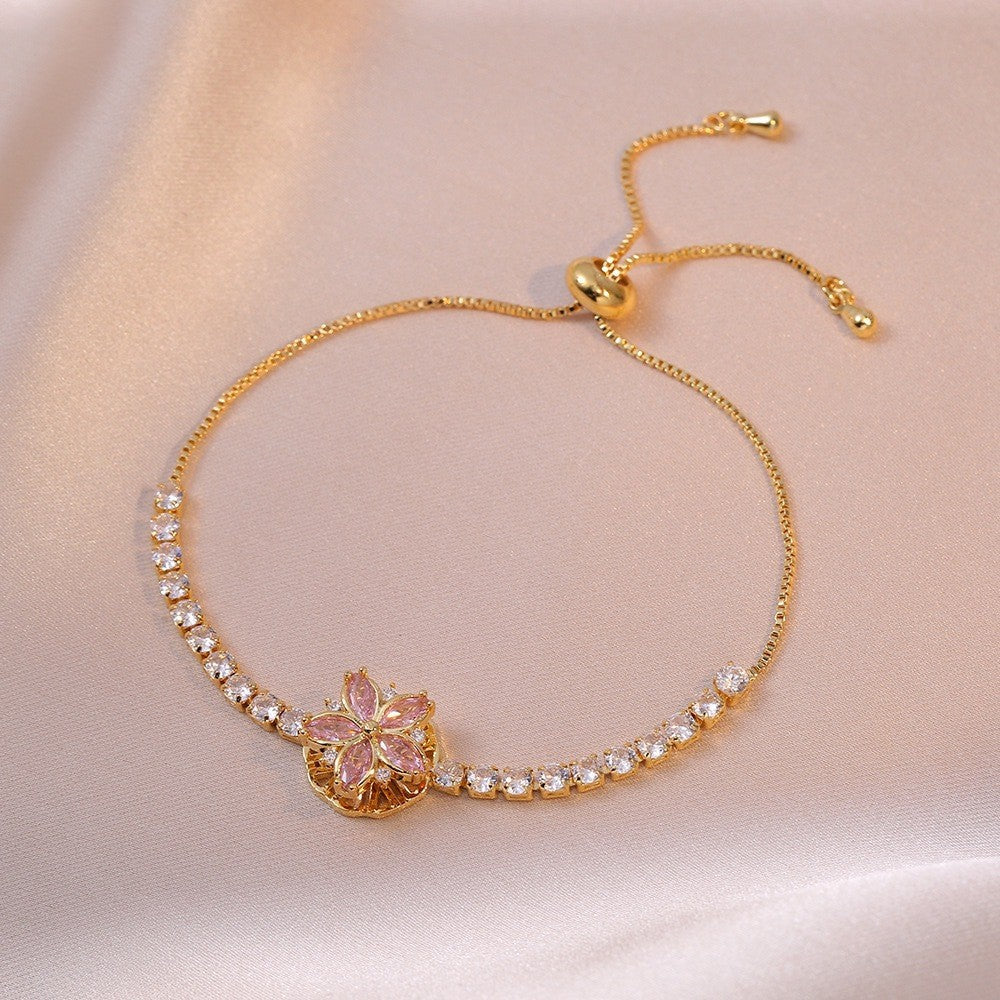 Female Five Petal Flower Fashion Bauhinia Rotatable Bracelet