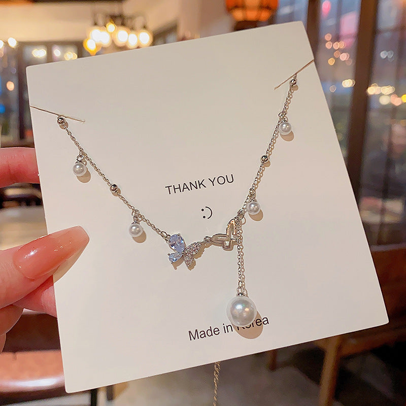 Trendy Titanium Steel Pearl Hot Style Long Sweater Chain Necklace