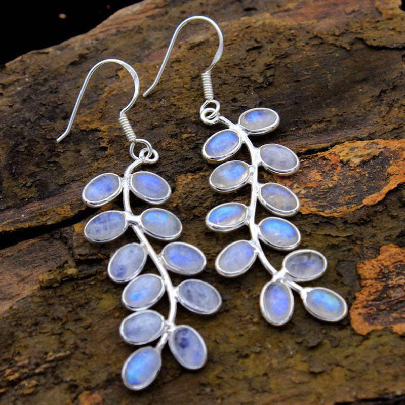 Inlaid With White Cat's Eye Gem Earrings