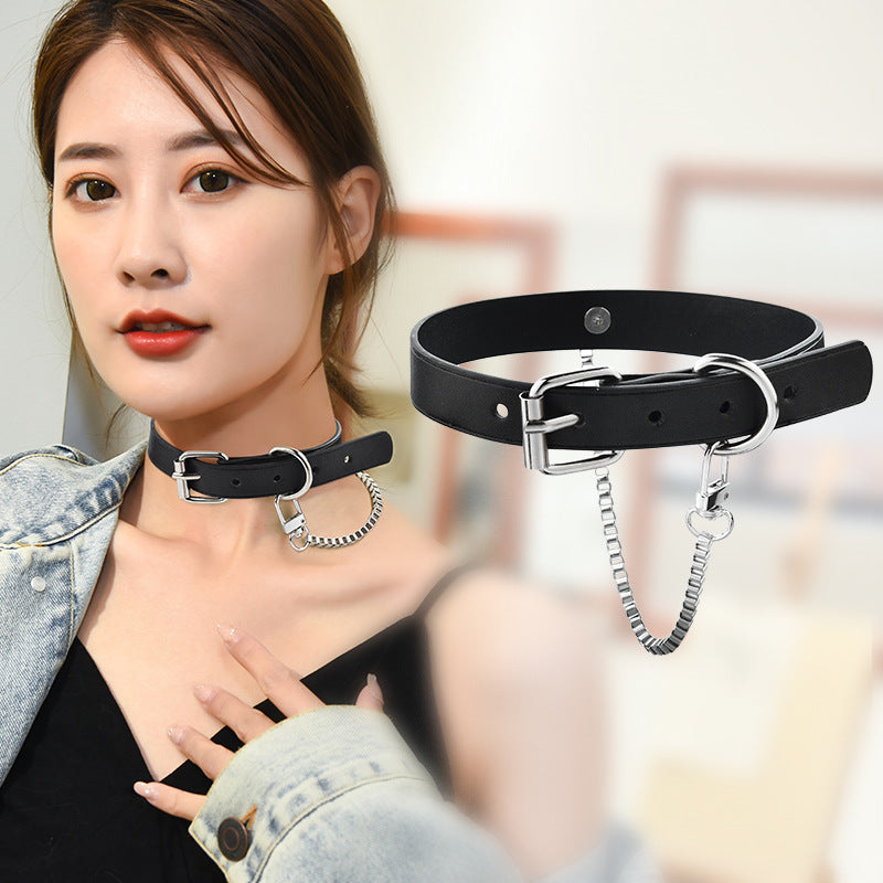 Women's Punk Box Chain Titanium Steel Rock First Layer Collar