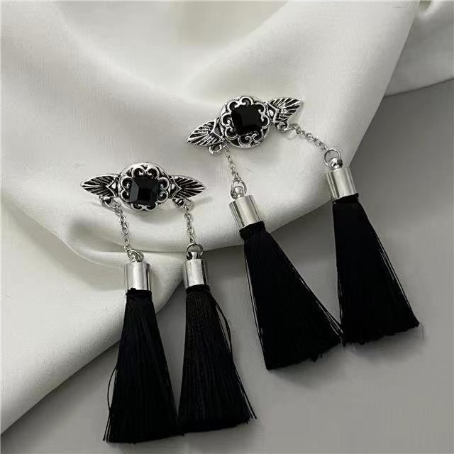 Women's Chinese Style Black Tassel Design High-grade Vintage Han Clothing Cheongsam Earrings